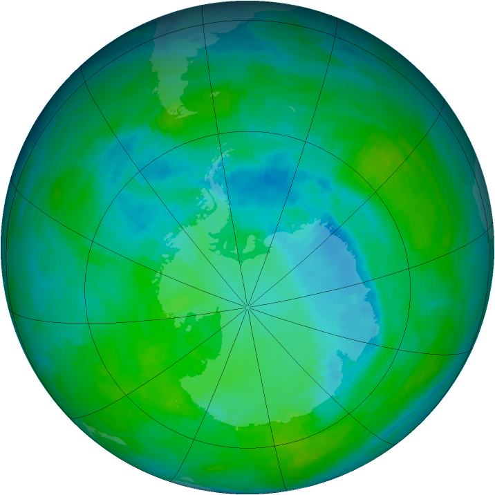 Antarctic ozone map for 21 December 1990
